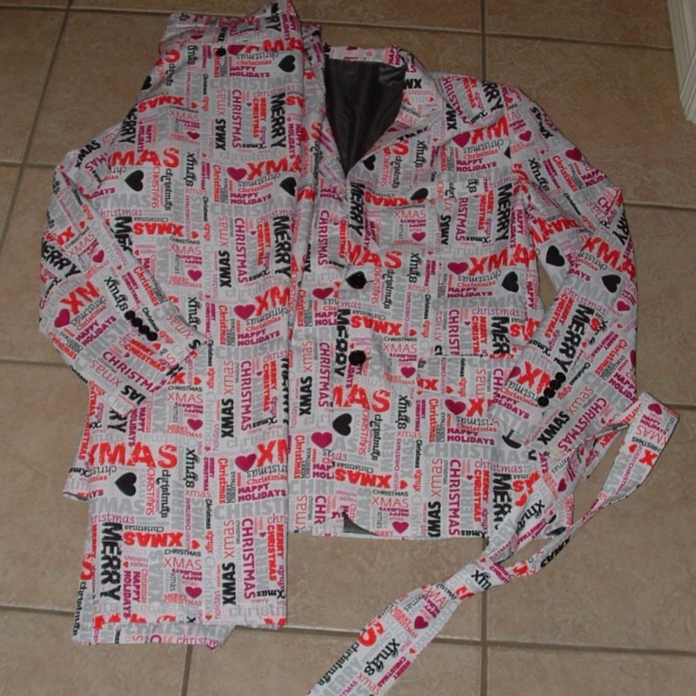 LIKE NEW Mens Sz Large Christmas Holiday Pants, Jacket & Tie 3 Pc Suit Outfit